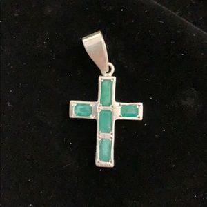 Silver Colombian Emerald cross pendant